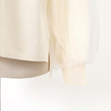 チュール袖ミラノリブニット