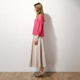 麻混ストライプリブ付ロングスカート