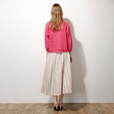 麻混ストライプリブ付ロングスカート