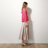 麻混ストライプリブ付ロングスカート