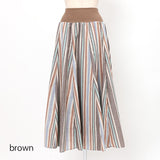 麻混ストライプリブ付ロングスカート