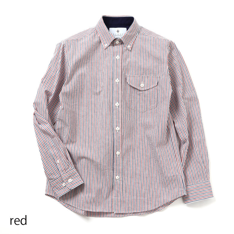 コットンリネンシアサッカーボタンダウンシャツ【Made in Japan