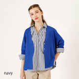 太ストライプ裾ドロストシャツ
