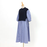 ストライプドッキングワンピース(navy)