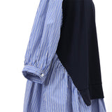 ストライプドッキングワンピース(navy)