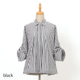 太ストライプ裾ドロストシャツ
