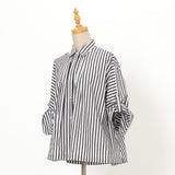 太ストライプ裾ドロストシャツ