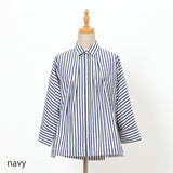 太ストライプ裾ドロストシャツ