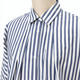 太ストライプ裾ドロストシャツ