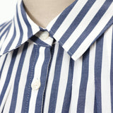 太ストライプ裾ドロストシャツ