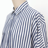 太ストライプ裾ドロストシャツ