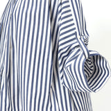 太ストライプ裾ドロストシャツ