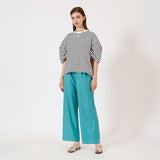 ボーダーギャザースリーブプルオーバー