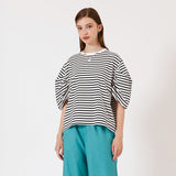 ボーダーギャザースリーブプルオーバー