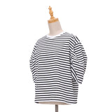 ボーダーギャザースリーブプルオーバー