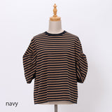 ボーダーギャザースリーブプルオーバー