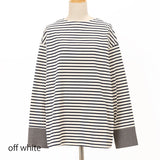 袖口布帛ボーダーロングTシャツ