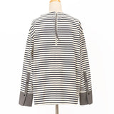 袖口布帛ボーダーロングTシャツ