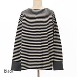 袖口布帛ボーダーロングTシャツ