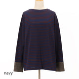 袖口布帛ボーダーロングTシャツ