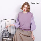 バルーン袖異素材使いニット