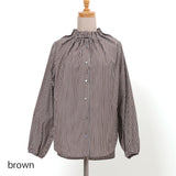 ストライプタックネックブラウス