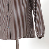 ストライプタックネックブラウス