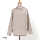 ストライプタックネックブラウス