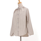 ストライプタックネックブラウス