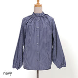 ストライプタックネックブラウス
