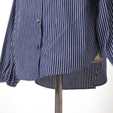 ストライプタックネックブラウス