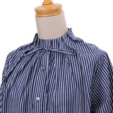 ストライプタックネックブラウス