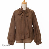 シアーストライプボウタイブラウス