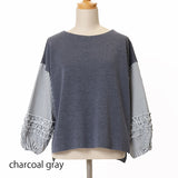 ストライプ切替フリル袖ニット