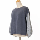 ストライプ切替フリル袖ニット