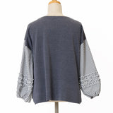 ストライプ切替フリル袖ニット