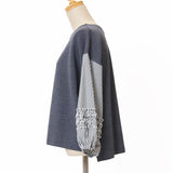 ストライプ切替フリル袖ニット