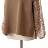 ストライプ切替フリル袖ニット