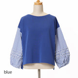 ストライプ切替フリル袖ニット