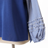 ストライプ切替フリル袖ニット