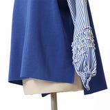 ストライプ切替フリル袖ニット