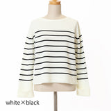 ボーダーミラノ脇釦ニット
