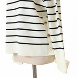 ボーダーミラノ脇釦ニット