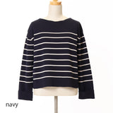 ボーダーミラノ脇釦ニット
