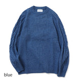 7Gポップコーン袖アラン柄クルーニット