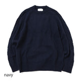 7Gポップコーン袖アラン柄クルーニット