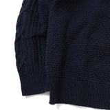 7Gポップコーン袖アラン柄クルーニット