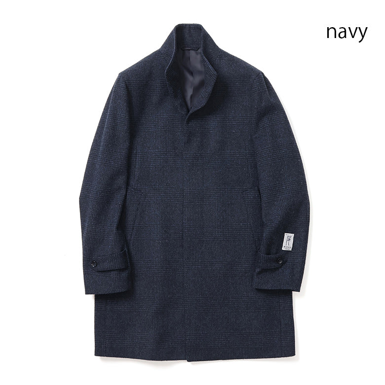 尾州ツィードチェックスタンドカラーコート【Made in Japan