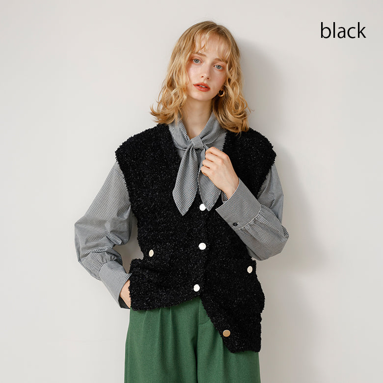 リボンヤーン金ボタンベスト – Mitsumine Online Shop