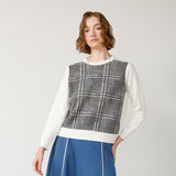 前身チェック切替ニット